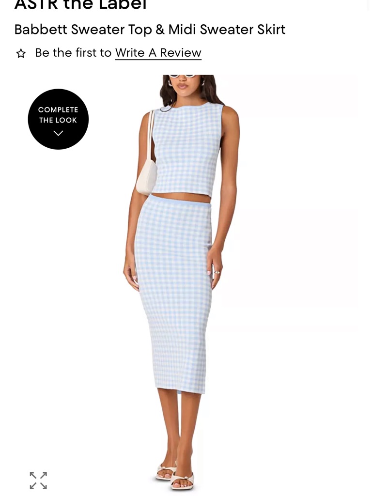 Astr Light Blue And White Gingham Midi Sweater Set